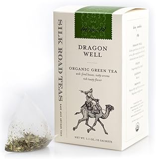 Silk Road Teas, Longjing Dragon Well Organic Green Tea, Wok-Fired Leaves, Toasty Flavors, 15 Tea Bags