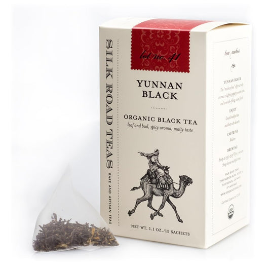Silk Road Teas, Organic Yunnan Black Tea, English Breakfast, Spicy Aroma & Malty Taste, 15 Tea Bags