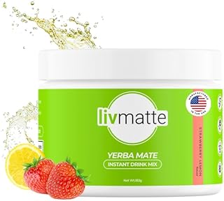 Liv Matte Yerba Mate Instant Tea Powder Sugar Free Natural Caffeine, Strawberry Lemon, 30 Servings