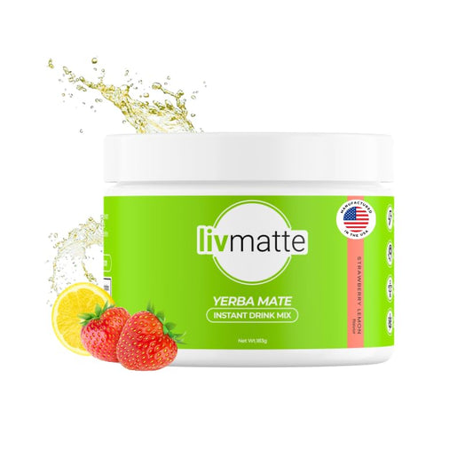 Liv Matte Yerba Mate Instant Tea Powder Sugar Free Natural Caffeine, Strawberry Lemon, 30 Servings