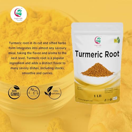 Turmeric root 1 lb | Cut and Sifted Dried Turmeric Pieces | Flavourful Indian Spice | Make Healthy Teas, Smoothies and Lattes | Curcuma longa | 100% Pure and Natural | by Yogi’s Gift®