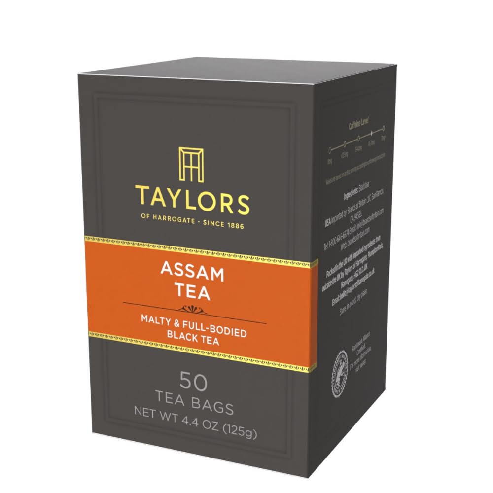 Taylors of Harrogate Assam Black Tea Bags, 50ct (Pack of 1) | Full-bodied, Satisfying and Malty, Caffeinated, Enjoy Hot or Iced, At Breakfast or with Milk. One 4.4 Oz Box.