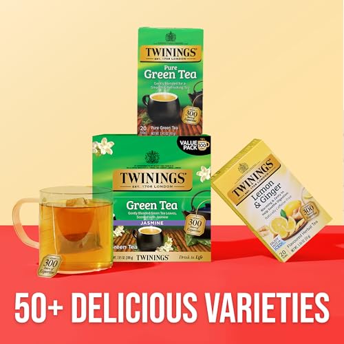 Twinings Green Tea with Jasmine Individually Wrapped Bags, 100 Count (Pack of 1), Fragrant Floral Scent, Caffeinated, Enjoy Hot or Iced, 100 Teabags