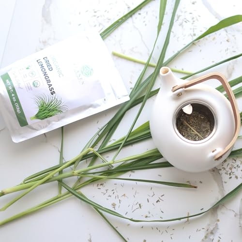 Elanen Naturals Organic Dried Lemongrass Tea 4 oz. (113g), USDA Certified Organic Lemon Grass Herb Leaf, Lemin Fever Grass, Te De Limon, Lemingrass Loose Leaves, Dried Lemongrass Bulk, Cut & Sifted