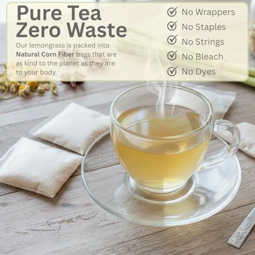 Organic Lemongrass Tea Bags - 40 Natural Corn Fiber Sachets - for Hot or Cold Drinks - Caffeine Free