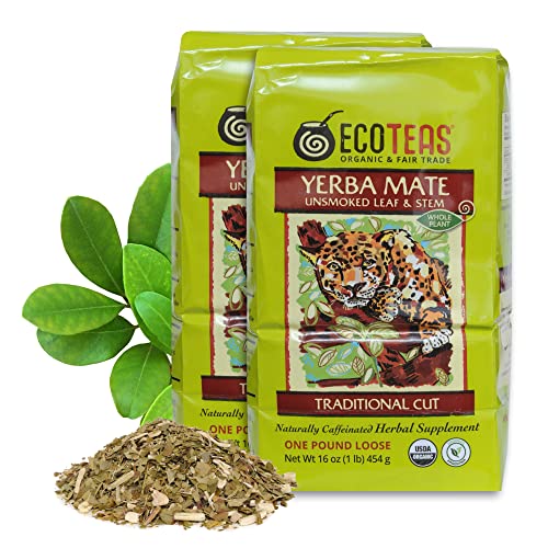 ECOTEAS Organic Yerba Mate Loose Leaf Tea – Unsmoked (Air Dried) Traditional Cut – 1 lb – From Argentina – Kosher, Non-GMO, Gluten-Free (Pack of 1)