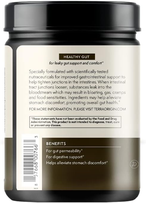 Terra Origin Healthy Gut Chocolate, 30-Servings with L-Glutamine, Zinc, Glucosamine, Slippery Elm Bark, Marshmallow Root and More!