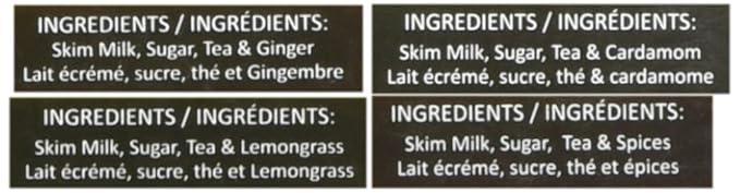 QuikTea Chai Tea Latte 4 Flavor Variety Pack, Cardamom/Masala/Ginger/Lemongrass, 34 Oz