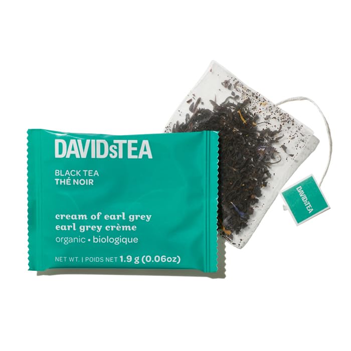 DAVIDsTEA Organic Cream of Earl Grey – High Caffeine Black Tea with Bergamot & Natural Vanilla – 12 Count – Smooth, Citrusy & Rich Breakfast Blend with a Comforting Creamy Twist