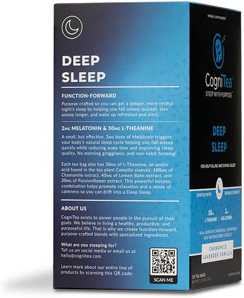 CogniTea 2 pack Deep Sleep Tea 2mg Melatonin Tea & and 50mg L-Theanine and Productive Energy Tea - Enhanced Focus & Energy with 100mg L-Theanine