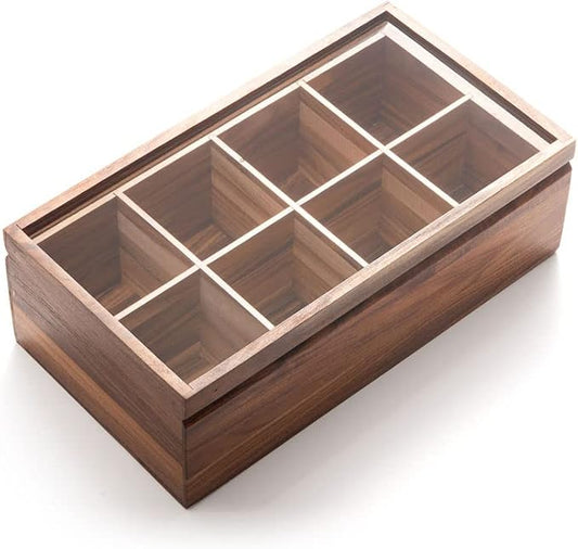 Ironwood Cornwall Tea Box, 8 Compartment Tea Organizer, Acacia Wood