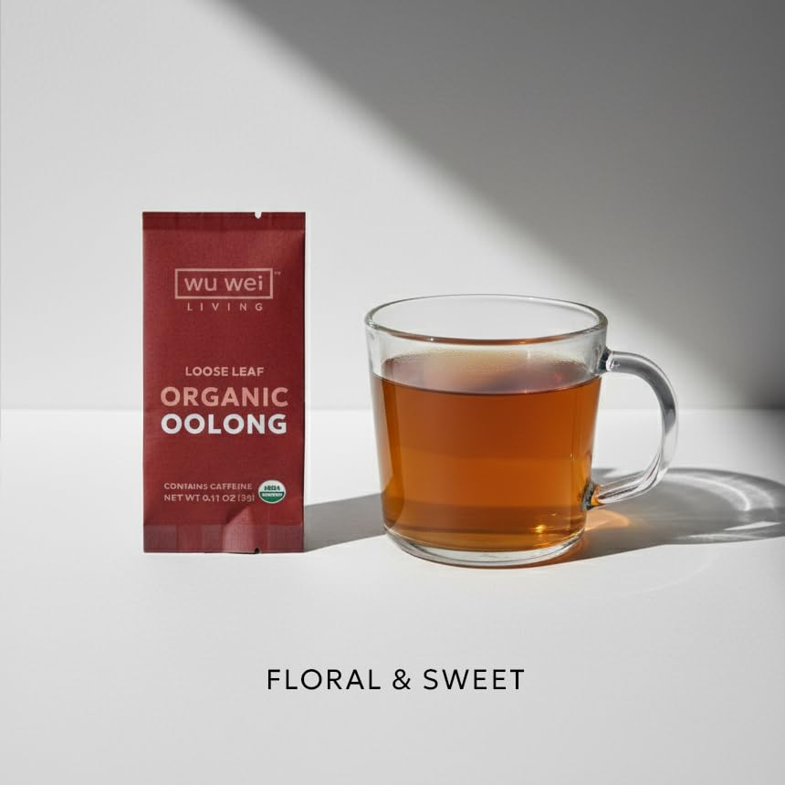 Organic Loose Leaf Oolong Tea, USDA Certified, Single Serve Biodegradable Packets, Low Caffeine, Natural Energy (16-Pack)