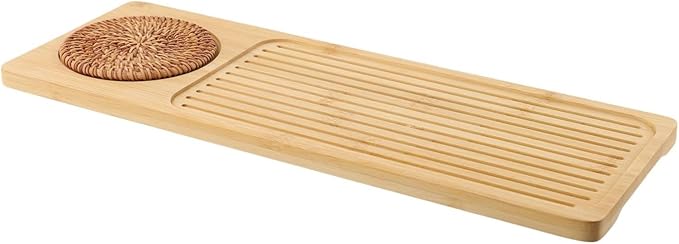Tea Tray for Gongfu Tea, Wooden Serving Tray with Drainage Grid and Water Storage, Detachable Design, 34 * 12/40 * 15 cm