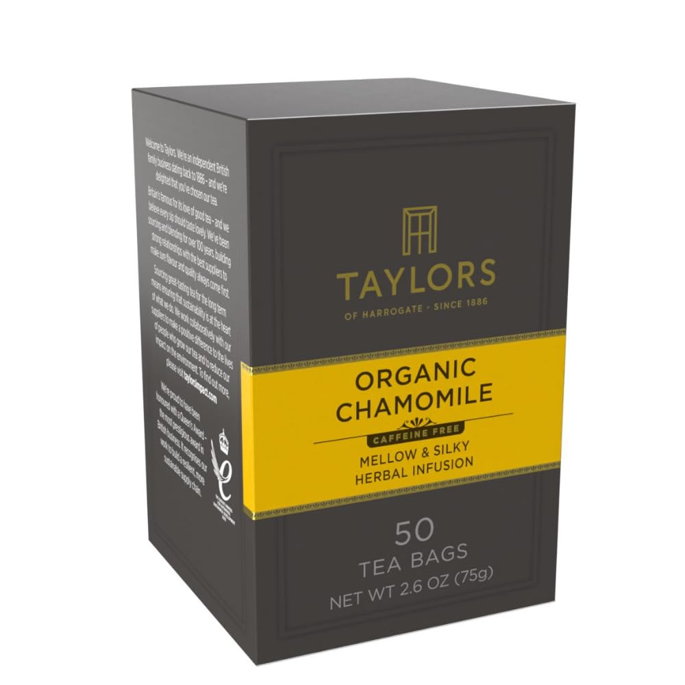 Taylors of Harrogate Organic Chamomile, Herbal Tea, Pillow Bags, 50 Count (Pack of 1), Mellow, Silky & Soft, Caffeine-Fr