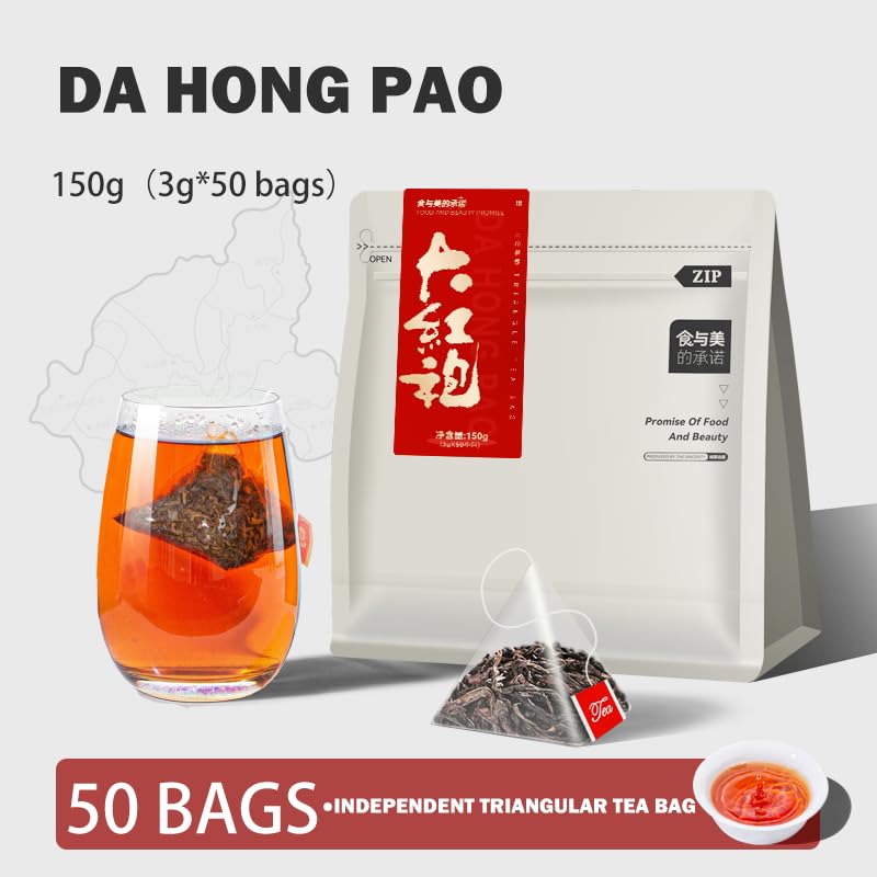 Da Hong Pao Oolong Tea Bags (50 Count) – Premium Chinese Rock Tea, Smooth Roasted Flavor, Natural Energy & Digestive Support, Antioxidant Wellness Tea, Hot & Iced Brew