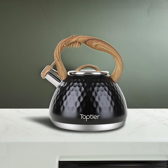 Tea Kettle, Toptier Teapot Whistling Kettle with Wood Pattern Handle Loud Whistle