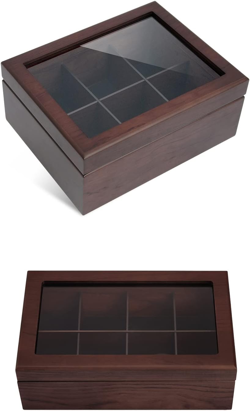 Apace Living Tea Boxes (Dark Walnut) - 8 Compartments Tea Box + 6 Compartments Tea Box