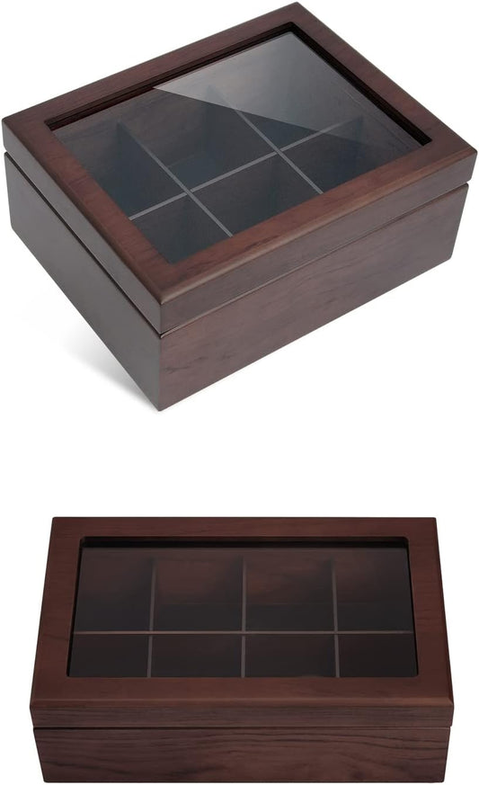 Apace Living Tea Boxes (Dark Walnut) - 8 Compartments Tea Box + 6 Compartments Tea Box