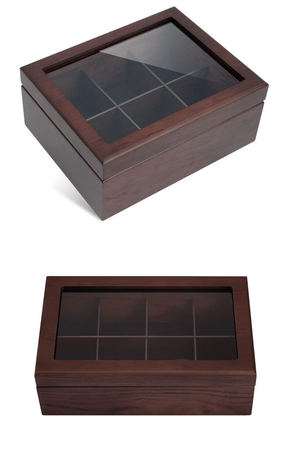 Apace Living Tea Boxes (Dark Walnut) - 8 Compartments Tea Box + 6 Compartments Tea Box
