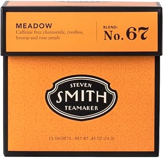 Steven Smith Teamaker Meadow No. 67, Chamomile, Rooibos, Hyssop & Rose Petals, Herbal Tea Blend, Caffeine-Free, Sugar-Free, Sustainably Grown, Tea Bags, 15 Sachets, 0.85oz each