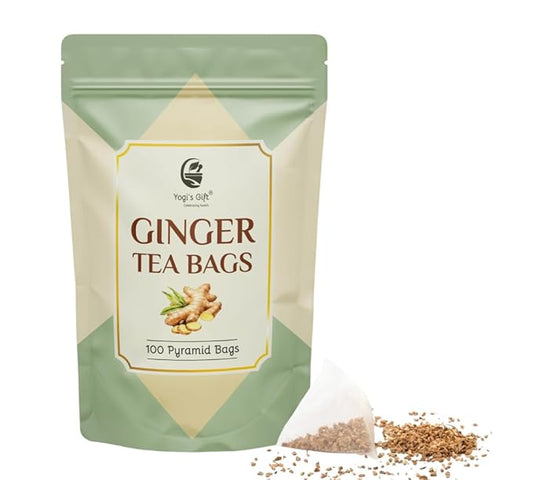 Ginger Tea Bags – 100 Count Pyramid Tea Bags – 100% Pure dried ginger root tea – Bold & Spicy Herbal Flavor Ginger Tea – By Yogi’s Gift®