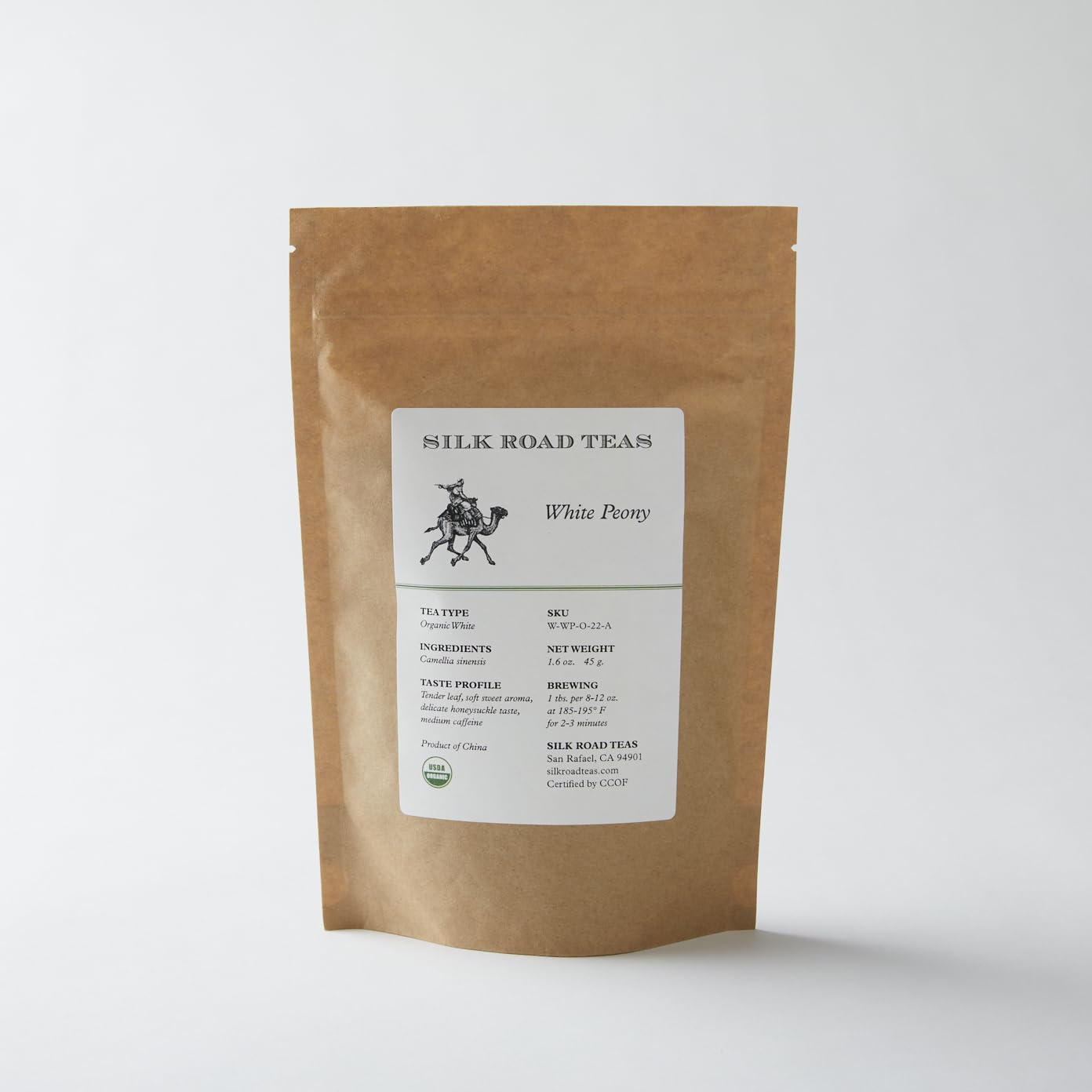 Silk Road Teas, Organic Loose Leaf White Tea, White Peony, Artisan & Fair Trade, Flavors of Melon & Honey, 1.6 ounces