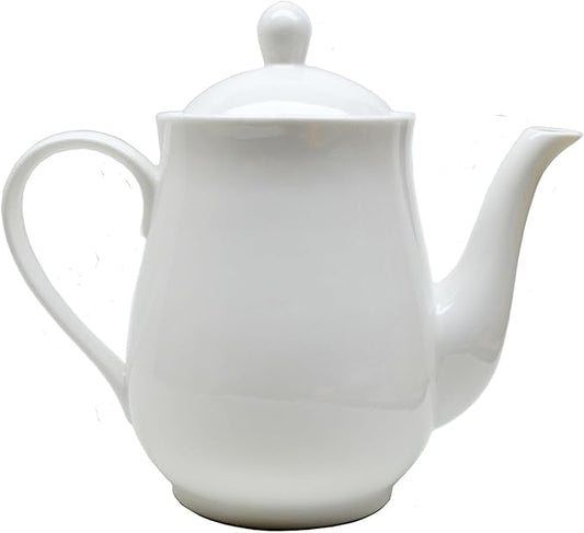 White Porcelain Teapot, Big Tea Pot Coffee Tea Water Pot Vintage Ceramic Gooseneck Kettle (49oz)