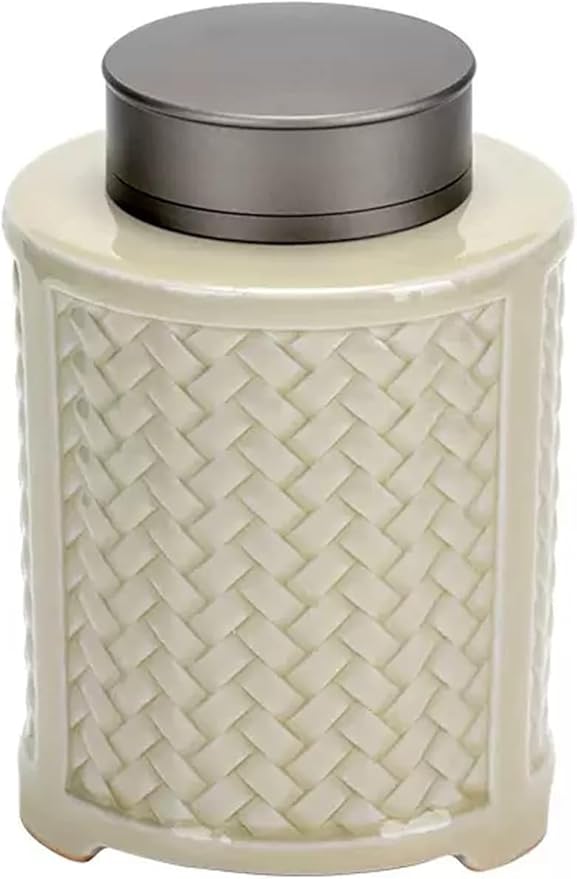ELEFOCUS Storage Jars Ceramic Loose Tea Tin Storage Caddy Canister Container Tins Jar with Airtight Double Lids, 550ML Buffets