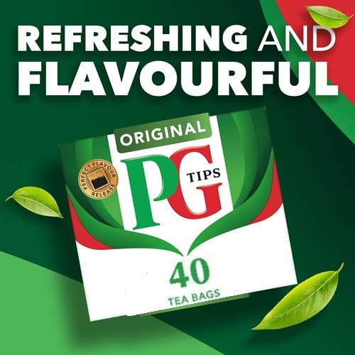 PG Tips Premium Black Tea Bags Non-Pyramid, 40 Count (Pack of 1)