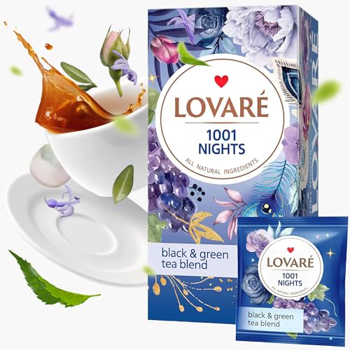 Individually Wrapped Tea Bags By Lovare Made in Ukraine - Black and Green, Floral, Passion Fruit, Huchlebbery Herbal Set with Flowers - Gift Box For Blooming Tea Lovers Men & Women - 48 g (24 tea bags x 2 g each) (Love Blossom)