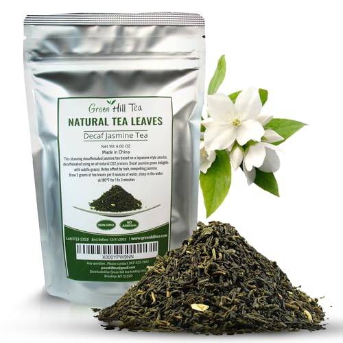 Greenhilltea Decaf Jasmine Green Tea, Green Tea CO2 naturally processed Caffeine-Free Tea - 8 Oz Bag