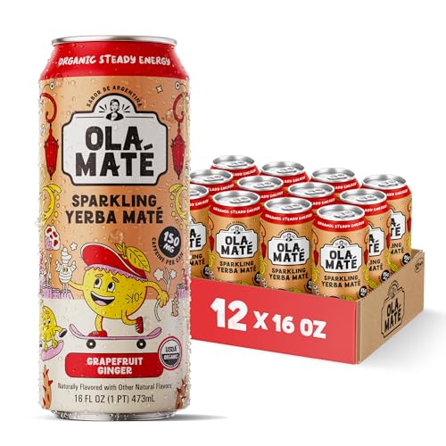 Yerba Mate Energy Drink - Low Sugar Sparkling Tea Cans Variety Pack with Ashwagandha, Lion’s Mane, USDA Organic Clean Energy Drink with 150mg Natural Caffeine, Ola Maté
