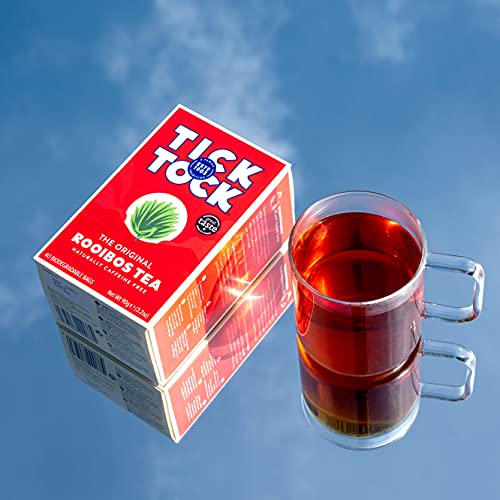 TICK TOCK TEAS Organic Rooibos Tea Bags - Naturally Caffeine Free Red Bush Herbal Tea from South Africa | Smooth & Rich Flavor, Low Tannin, Enjoy Hot or Iced with Milk, Lemon, or Honey - 80 Count