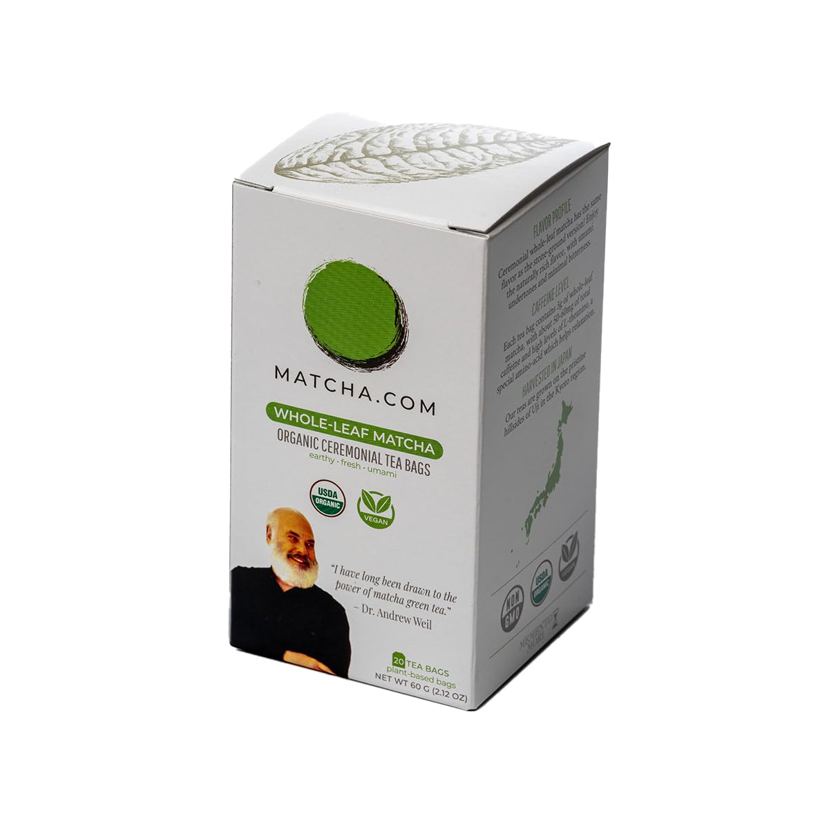Matcha Kari Organic Japanese Green Tea Bags - Whole Leaf Tencha - 20 Ct | Organic superior Japanese matcha green tea in whole-leaf tencha bags, rich umami, antioxidants, smooth caffeine, 20 ct