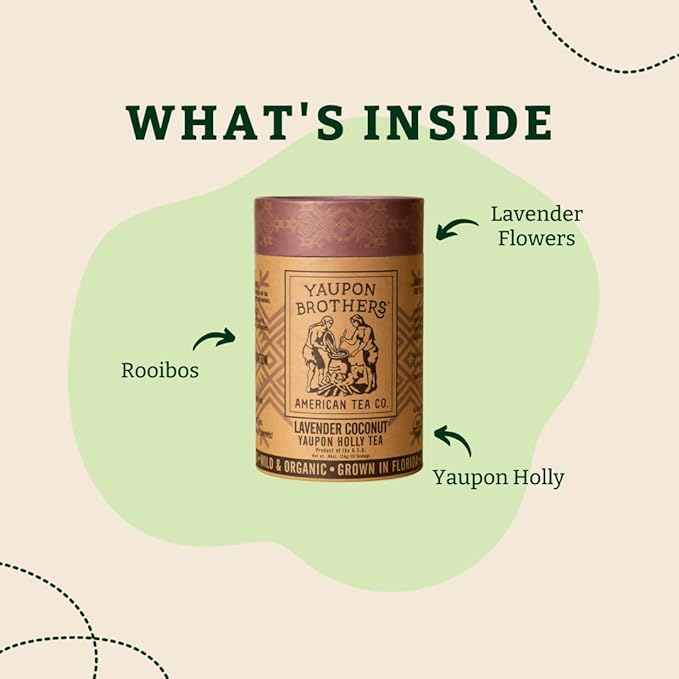 Lavender Coconut Yaupon Tea – Yaupon Brothers – Wild-Crafted, Naturally Caffeinated – Antioxidant-Rich – Florida Grown Superfood – 16 Natural Fiber Tea Bags