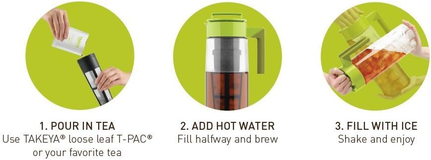 Takeya Flash Chill Iced Tea Maker - Versatile Tea Brewer for Loose/Bagged Tea - Patented Flash Chill Tech Hot/Cold Use BPA-Free Tritan Dishwasher Safe - Airtight Lid Made in USA - 2 Quart/Avocado
