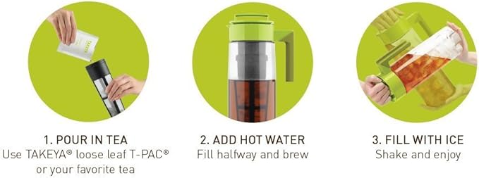 Takeya Flash Chill Iced Tea Maker - Airtight & Durable Iced Tea Maker Jug with Silicone Carry Handle - Leak-Proof & Lightweight Tea Infuser with Patented Flash Chill Technology - 2 Quart, Avocado