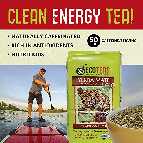 ECOTEAS Organic Yerba Mate Loose Leaf Tea – Unsmoked (Air Dried) Traditional Cut – 1 lb – From Argentina – Kosher, Non-GMO, Gluten-Free (Pack of 1)