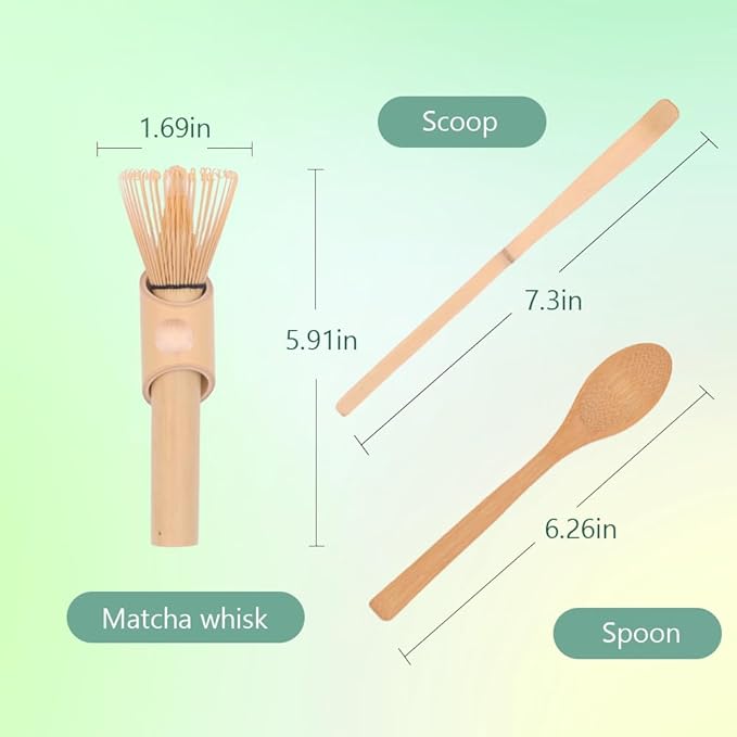 Joyscale Bamboo Matcha Whisk Set, Long Handled Chasen, Scoop(Chashaku), Tea Spoon, Bamboo Whisk for Matcha Tea, Matcha Chasen For Tea Lover Gifts