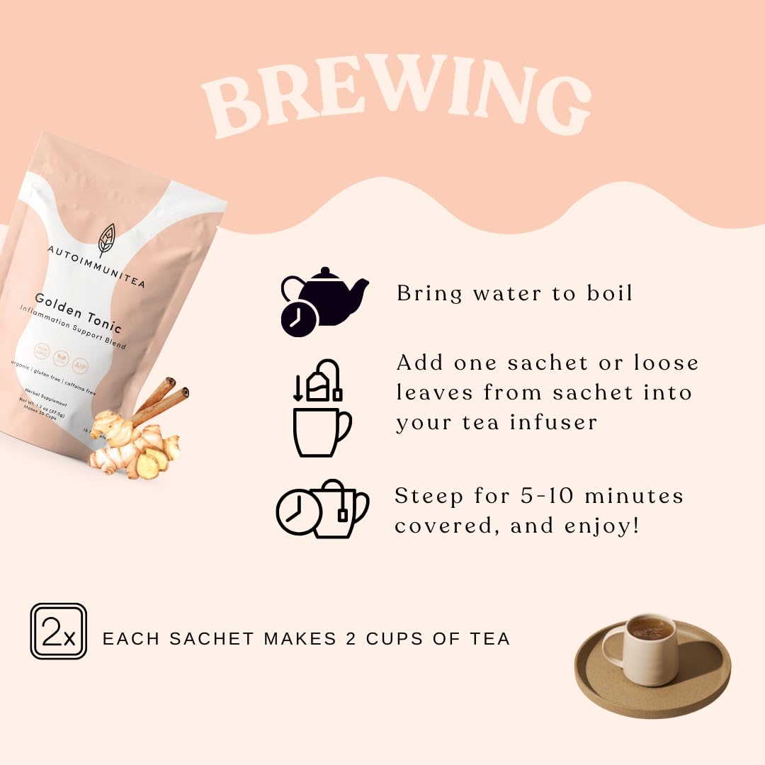 Organic Turmeric Ginger Loose Leaf Tea Bags – Immunity Tea, Wellness Tea, Caffeine Free, AIP Autoimmune Protocol, Whole30 Paleo, Ayurvedic Rooibos Golden Tonic Herbal Blend, 15 Count