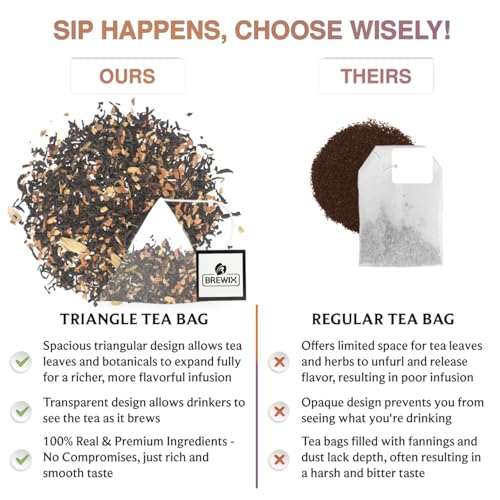 BREWIX, Pumpkin Spice Black Tea Bags (25 Pyramid Bags) | Cozy Fall Blend with Cinnamon, Ginger, Nutmeg & Clove | Caffeinated, Warm & Aromatic | Perfect for Autumn & Halloween