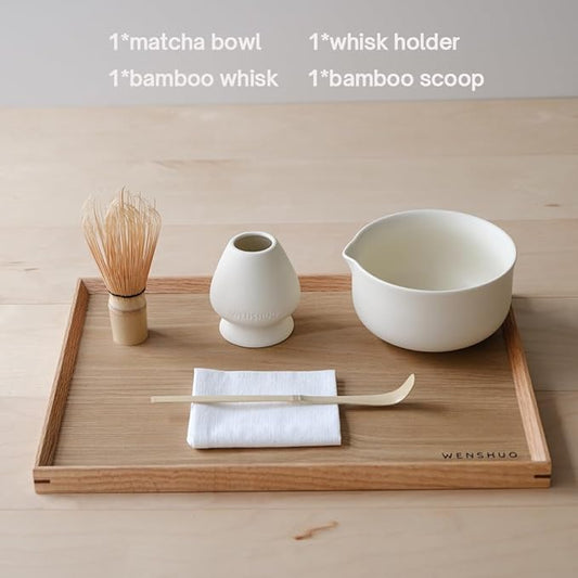 Wenshuo Matcha Kit - Premium Matcha Whisk Set with Traditional Bamboo Tools, Ideal Matcha Tea Set for Home (Crème)