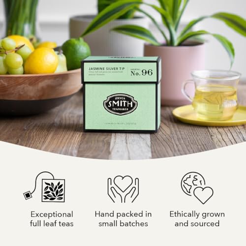 Smith Teamaker Jasmine Silver Tip No. 96 Green Tea with Jasmine Blossoms, Caffeinated, Sugar-Free, Sustainably Grown, Full Leaf Green Tea Bags, 15 Sachets, 1.3oz each