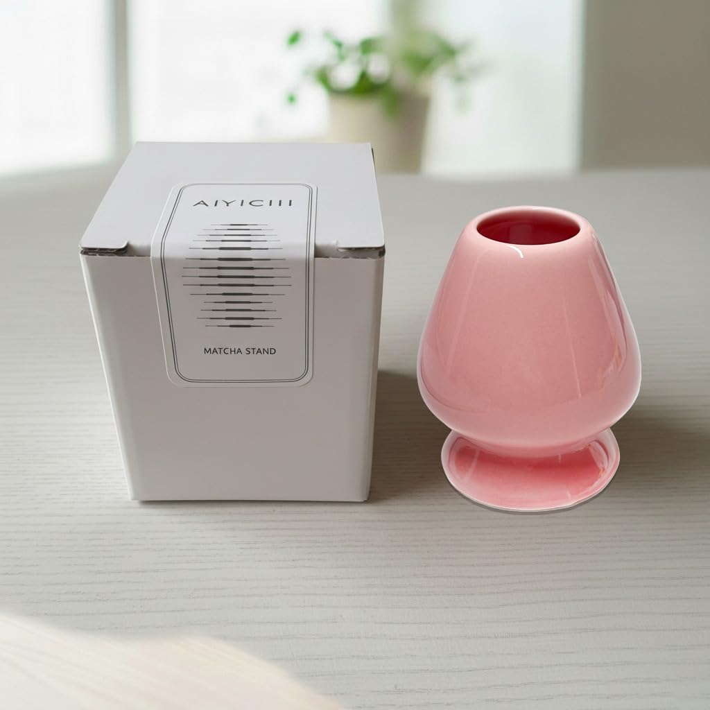 AIYICIII Matcha Whisk Holder – Ceramic Chasen Stand for Bamboo Matcha Whisk, Japanese Tea Set Accessory (Pink)