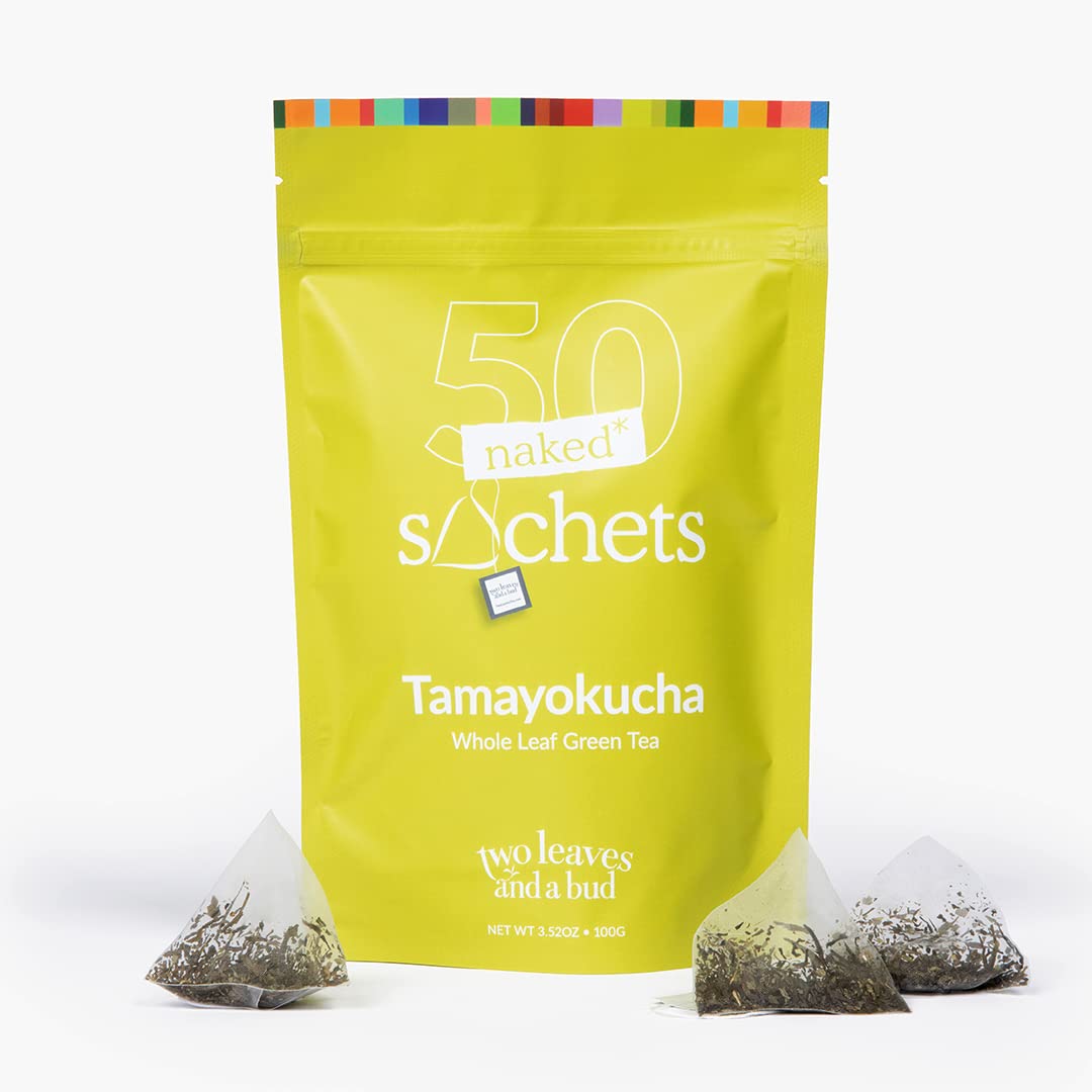 Two Leaves and a Bud Organic Tamayokucha Green Tea Bags, Whole Leaf Green Tea in Compostable Sachets, Japanese Green Tea, Light Flavor, 50 Count (Pack of 1)