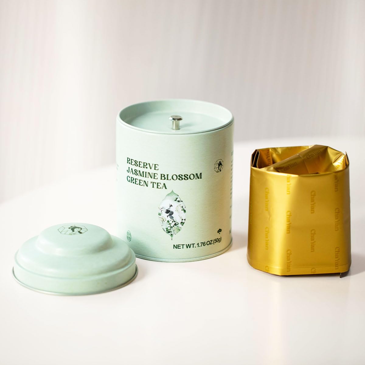 Chayan Jasmine Blossom Green Tea Loose Leaf, Premium Loose Leaf Jasmine Green Tea, Scented with Jasmine Blossoms, Pleasant Aroma and Tonic Effect, Hot or Iced Brew, 1.76oz (50g) Tin