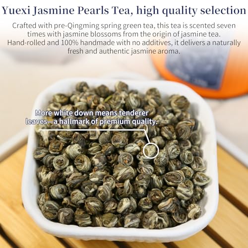 Yuexi Jasmine Green Tea Jasmine Dragon Pearls Tea Loose Leaf Chinese Green Tea Sweet Aroma 茉莉花茶 特级 茉莉龙珠 绿茶 花茶 5.3oz/150g