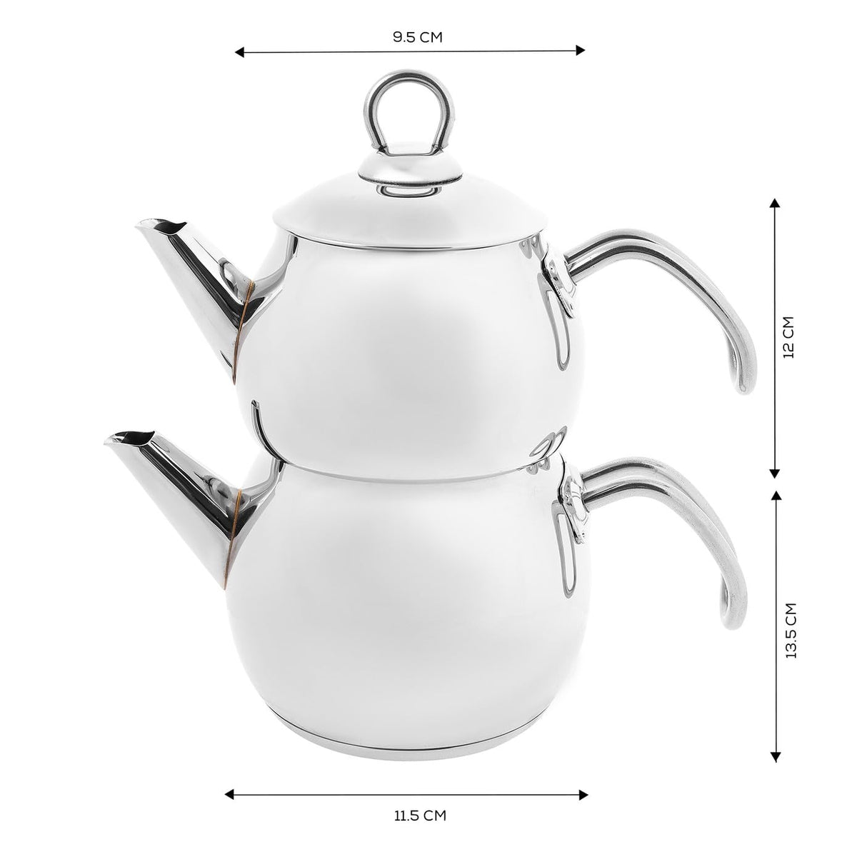 Karaca Adelya Stainless Steel Induction Teapot Set with 0.65L Teapot & 1.1L Tea Kettle, Traditional Turkish Tea Set Brewing