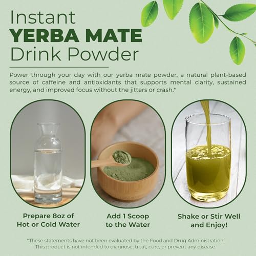 Yerba Mate Instant Tea Powder - 3-In-1 Super Drink - Clean Energy - Formulated With Nootropics To Boost Focus & Clarity - With Prebiotics & Probiotics To Boost Gut Health | Strawberry Matcha - 30 servings