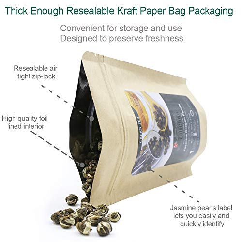 FullChea - Jasmine Pearl Tea - Jasmine Dragon Pearls - Loose Leaf Green Tea - Jasmine Green Tea with Delightful Aroma 4oz / 113g